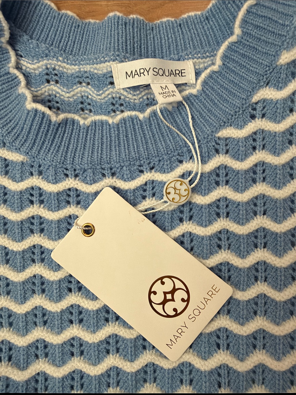 Mary Square Blue & White Wavy Stripe Ruffle Sleeve Knit Top - Picture 2 of 10